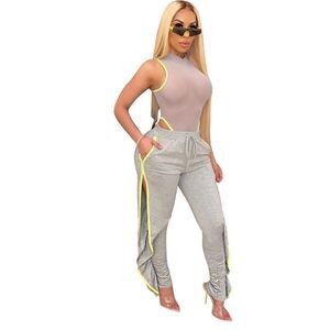 Gray and Green Stacked Pants Sets with Versatile Comfort
